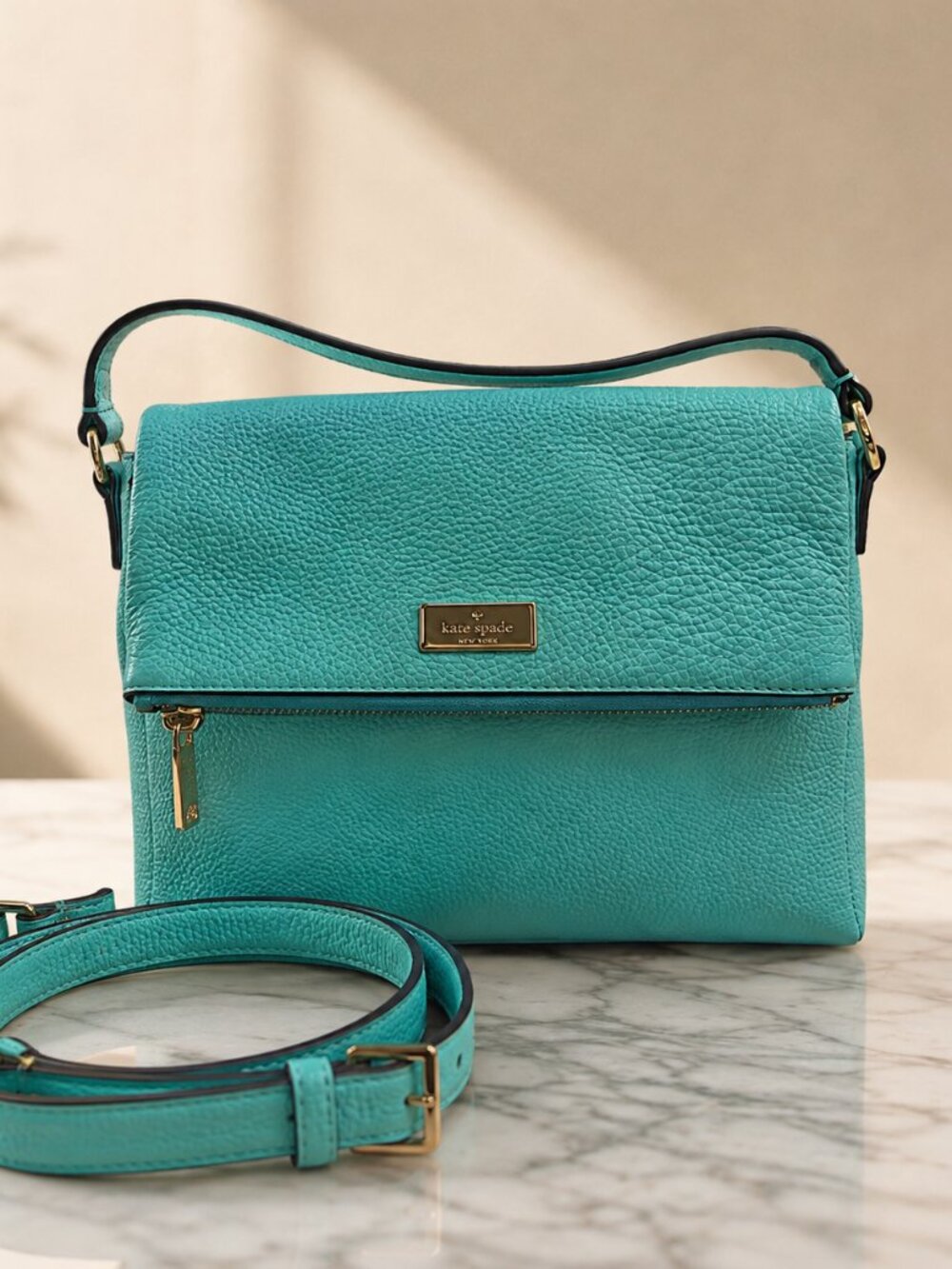 Kate Spade Turquoise Leather Crossbody Bag Top Handle Highland Place Mini Maria